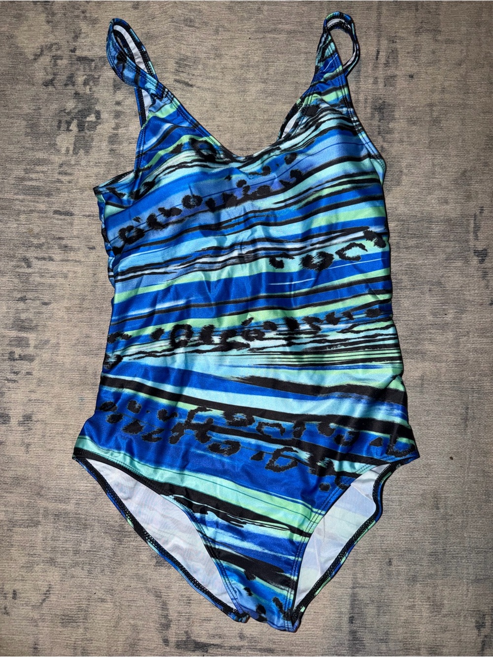 Blue/multi animal print swimsuit, size 2XL